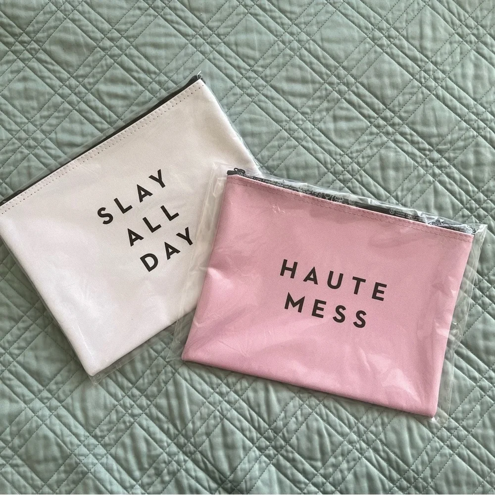 NEW Milly Haute Mess Beach Please Slay All Day Resting Face Pouch Clutch Bag